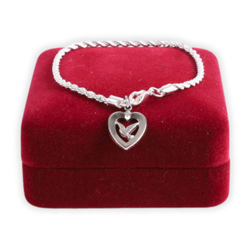 Pulsera con Charm: Corazón y paloma, plateado