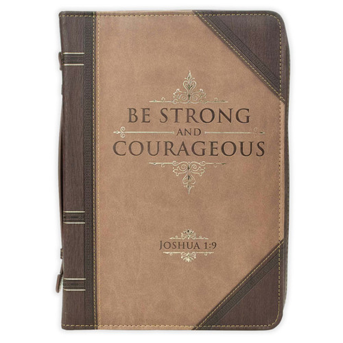 Bible Cover, Be strong and courageous, Joshua 1:9, luxleather brown