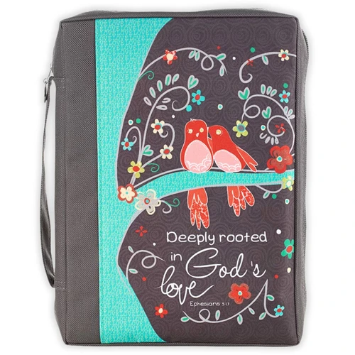 Bible Cover, Deeply Rooted in God's Love, Ephesians 3:17, poly canvas