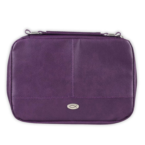 Forro de Biblia con Organizador, Emblema decorativo de pez, imit piel morado