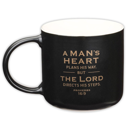 Ceramic Mug: A man's heart - Proverbs 16:9, black