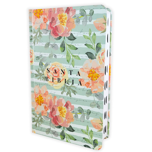 Biblia Tamaño Manual RV1960, tapa dura rosa y verde floral con índice