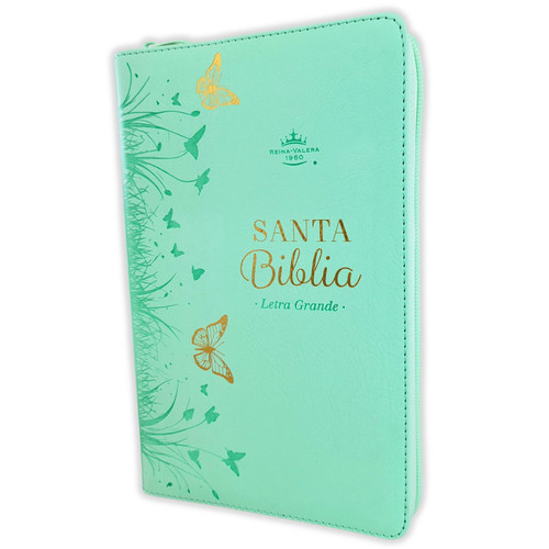 Biblia con Cierre Letra Grande Manual 11 puntos RV1960, imit piel turquesa mariposas