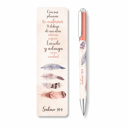 Pack de Separador con Bolígrafo: Con sus plumas te cubrira - Salmos 91:4