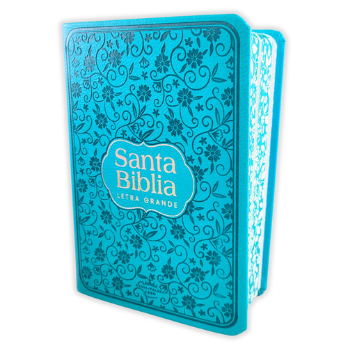 Biblia Compacta con Letra Grande 11 puntos RV1960, imit piel flores turquesa con canto floral