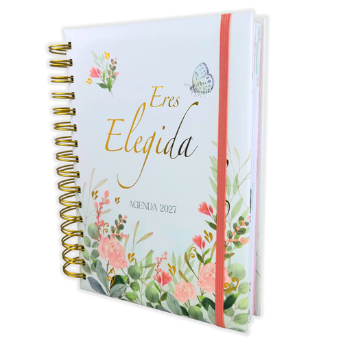 Agenda Eres Elegida 2027: tapa dura espiral acolchonada - rosa floral