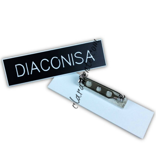 Distintivo para Diaconisa, letras blancas con fondo negro
