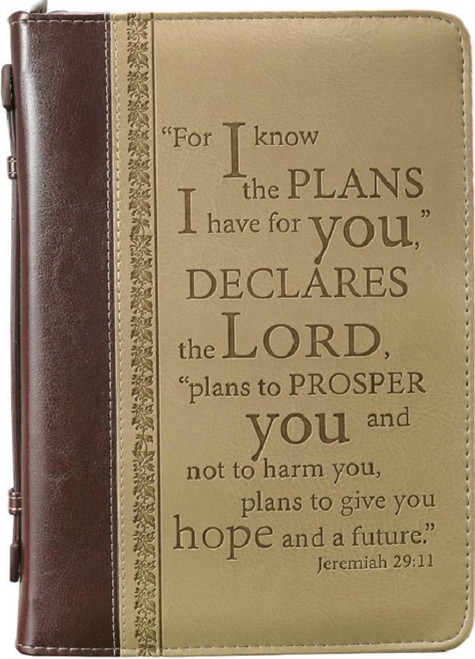 Bible Cover Medium, I Know the Plans, tan and brown