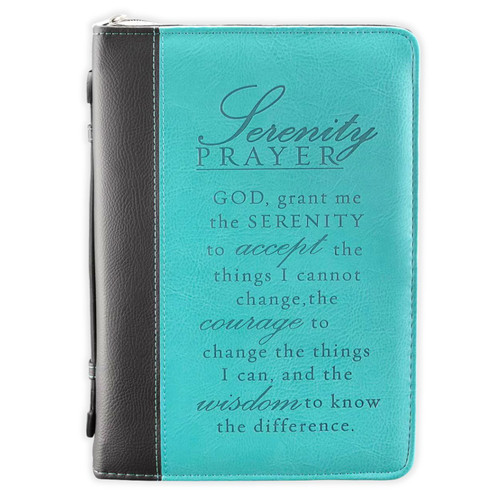 Bible Cover, Large Size, Serenity Prayer, luxleather duotone turquoise and black