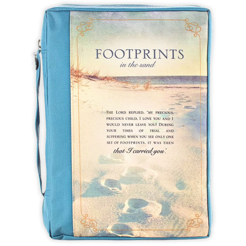 Bible Cover, Medium Size, Footprints in the Sand, poly canvas turquoise