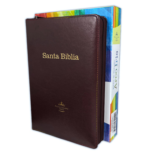 Biblia de Estudio Arco Iris con Cierre RV1960, imit. piel chocolate con índice