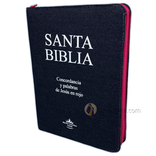 Biblia Letra Gigante Jean con cierre RV1960, tela jean con índice, rosa