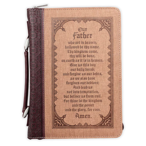 Bible Cover, Medium Size, The Lord's Prayer, Our father who art in heaven, luxleather brown