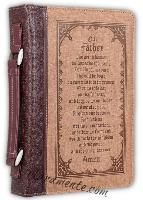 Bible Cover, Medium Size, The Lord's Prayer, Our father who art in heaven, luxleather brown