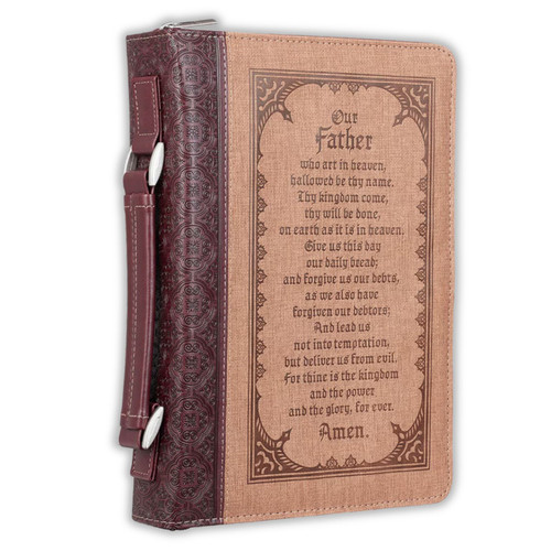 Bible Cover, Large Size, The Lord's Prayer, Our father who art in heaven, luxleather brown