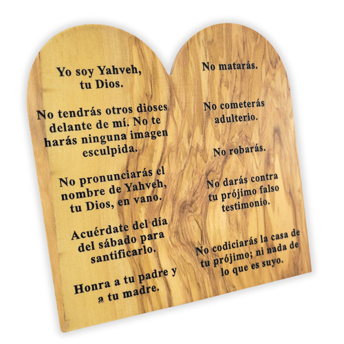 Adorno de Madera, Los Diez Mandamientos en hebreo y español, incluye soporte para mostrar