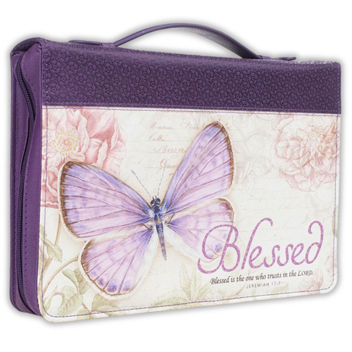 Bible Cover, Medium Size, Blessed is the one who trusts in the Lord, Jeremiah 17:7, luxleather purple
