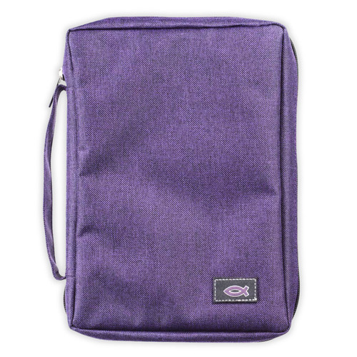 Forro de Biblia Grande, Pez bordado, tela microfibra, morado