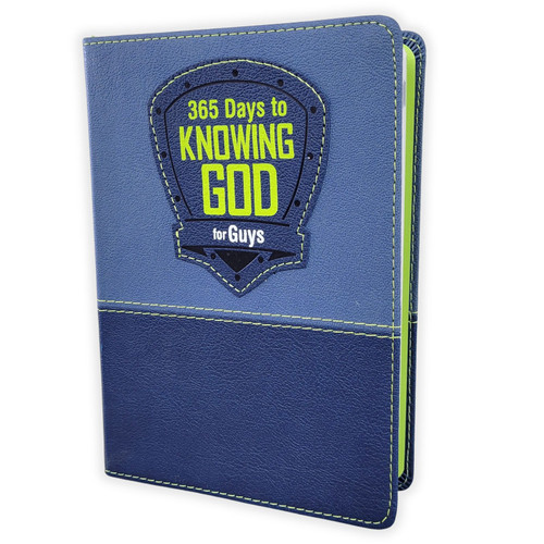 365 Days to Knowing God for Guys, debossed blue patchwork luxleather