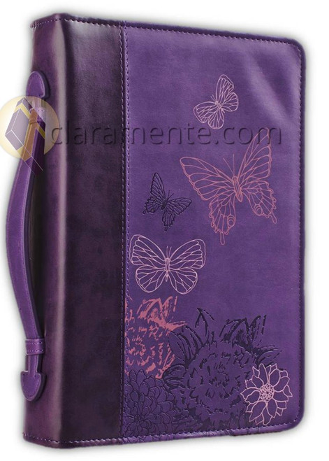 Bible Cover, Large Size, Therefore if anyone is in Christ, he is a new creation, 2 Corinthians 5:17, luxleather purple, butterflies