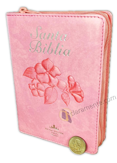 Biblia con Cierre Fuente de Bendiciones Compacta RV1960, imit. piel, rosado floral con índice