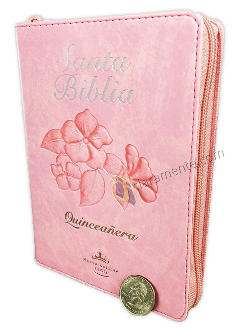 Biblia Quinceañera con Cierre RV1960, imit. piel, rosado con índice