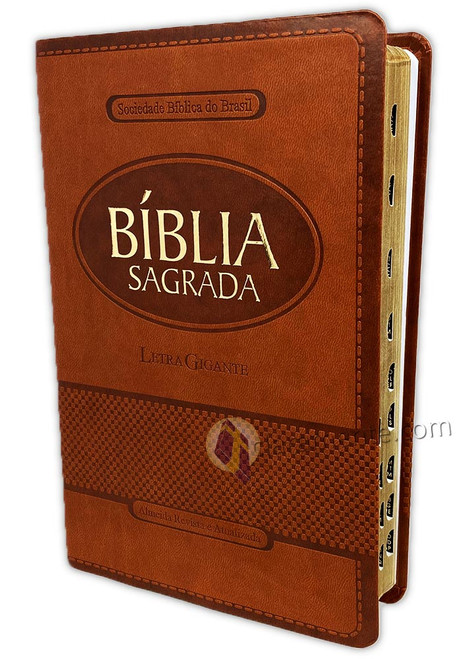 PORTUGUÊS: Bíblia Sagrada Almeida Revista e Atualizada, imitação de couro marrom claro com índice