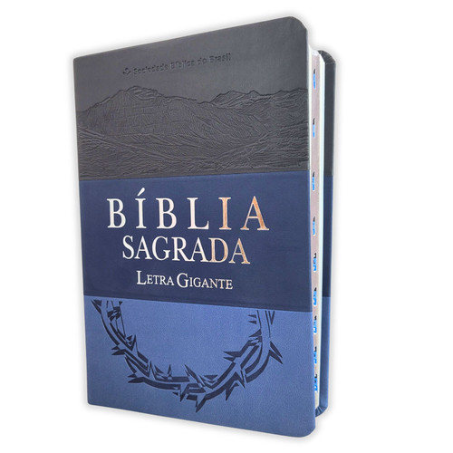 PORTUGUÊS: Bíblia Sagrada Almeida Revista e Atualizada, imitação de couro azul e cinza com índice