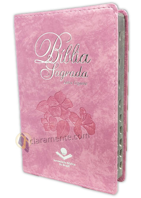PORTUGUÊS: Bíblia Sagrada Almeida Revista e Atualizada, imitação de couro rosa nobre com índice