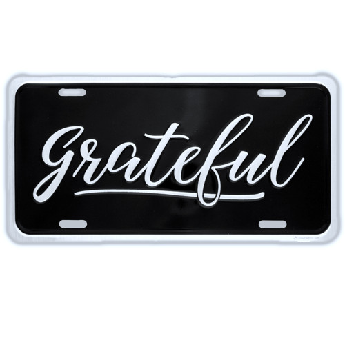 Metal License Plate: Grateful in silver letters