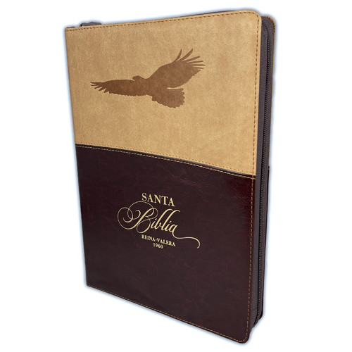 Biblia Águila Letra Súper Gigante con Cierre RV1960, imit. piel duotono café con índice - Isaías 40:31
