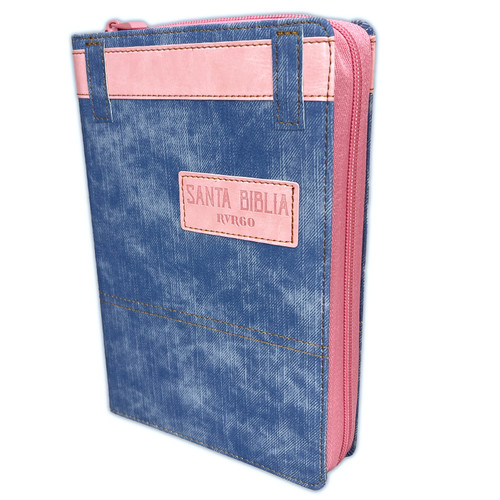 Biblia Letra Grande con Cierre RV1960, imit piel azul y rosa con índice