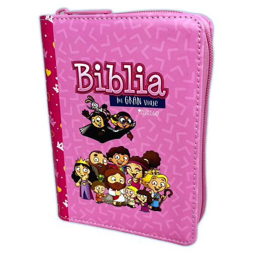 Biblia Mi Gran Viaje con Cierre RV1960: imit piel ilustrada rosado y coronas