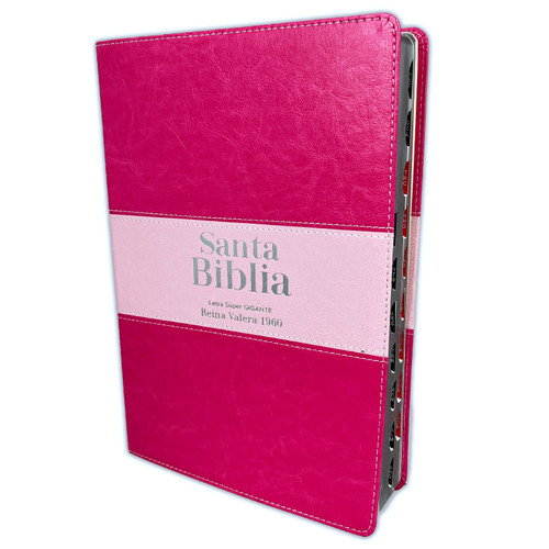 Biblia Letra Súper Gigante RV1960, imit. piel duotono rosado con índice