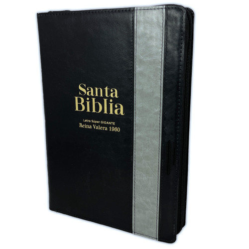 Biblia Letra Súper Gigante con Cierre RV1960, imit. piel duotono negro y gris con índice
