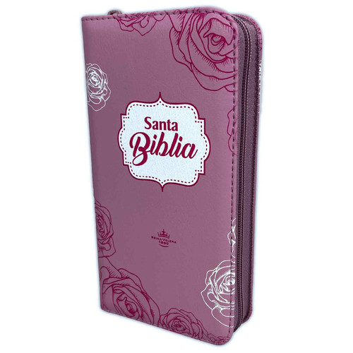 Biblia Chequera Compacta con Cierre RV1960 imit. piel rosa floral con índice