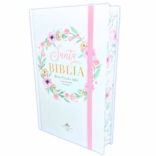 Biblia Letra Grande 12 puntos para Mujer RV1960 tapa dura rosa floral con elástico