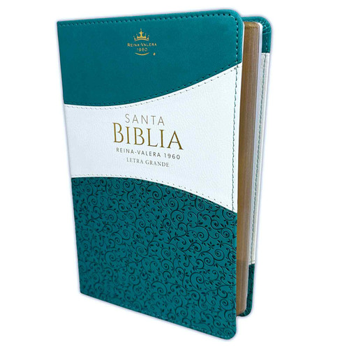Biblia Letra Grande 12 puntos para Mujer RV1960 imit duotono turquesa floral y blanco