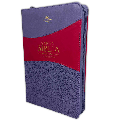 Biblia con Cierre Letra Grande 12 puntos para Mujer RV1960 imit piel lila y fucsia con índice