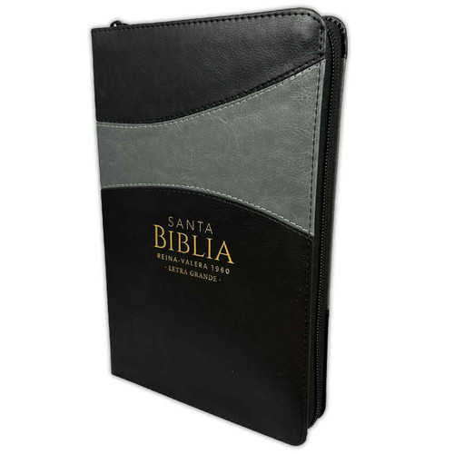 Biblia con Cierre Letra Grande 12 puntos RV1960 imit piel negro y gris con índice