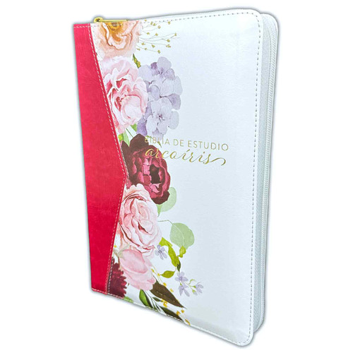 Biblia de Estudio Arcoíris para Mujer con Cierre RV1960, imit piel fucsia y blanco floral con índice
