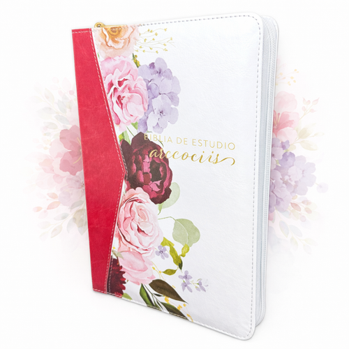 Biblia de Estudio Arcoíris para Mujer con Cierre RV1960, imit piel fucsia y blanco floral con índice