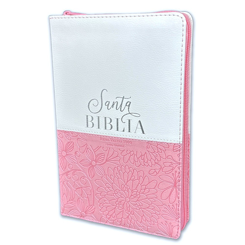 Biblia con Cierre Letra Grande 12 puntos RV1960 imit duotono rosado floral y blanco con índice - Engañosa es la gracia