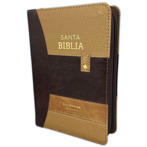 Biblia con Cierre Compacta Letra 11 puntos RV1960, imit tricolor café con índice