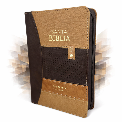 Biblia con Cierre Compacta Letra 11 puntos RV1960, imit tricolor café con índice