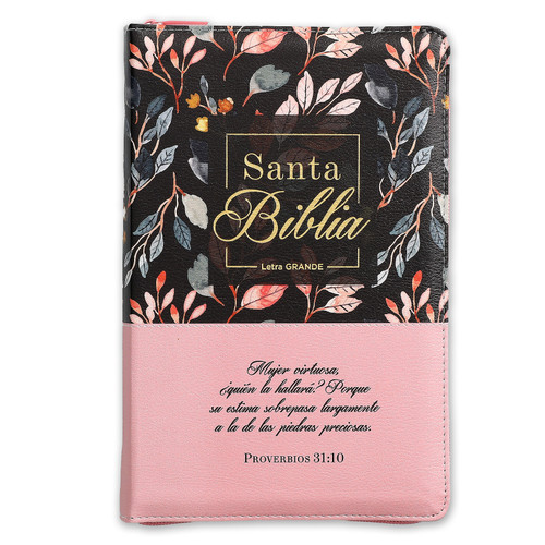 Biblia con Cierre Letra Grande 12 puntos RV1960, imit. piel floral con índice - Mujer Virtuosa
