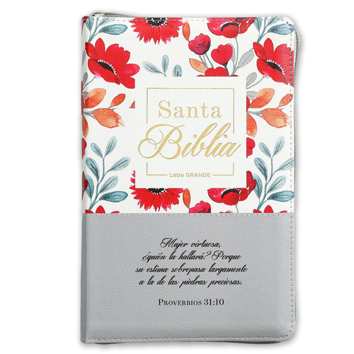 Biblia con Cierre Letra Grande 12 puntos RV1960, imit. floral y gris con índice - Mujer Virtuosa