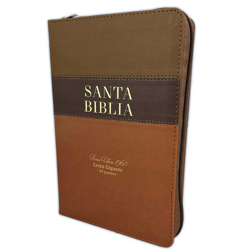 Biblia con Cierre Letra Gigante Manual 14 puntos RV1960 imit piel tricolor café