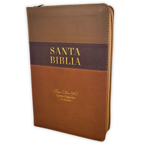Biblia con Cierre Letra Gigante Manual 14 puntos RV1960, imit piel tricolor café