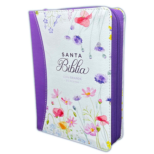 Biblia con Cierre Compacta 11 puntos RV1960 imit piel con canto pintado primaveral lila